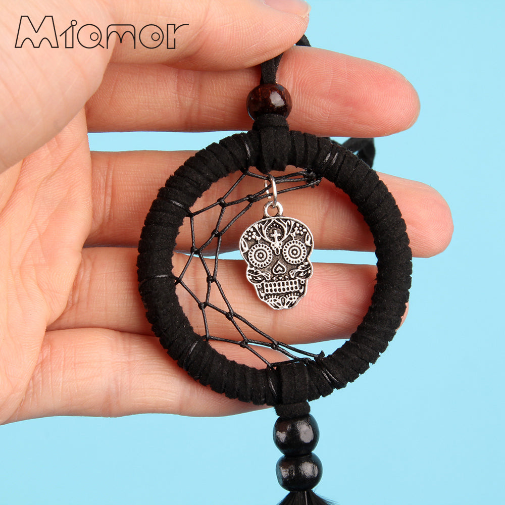 MIAMOR MINI Dream Catcher With Skull & Owl Halloween Party Scary Pendant Decor Car & Bag Decoration Accessories Gift AMOR0377