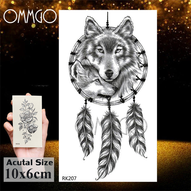 OMMGO Dream Catcher Watercolor Temporary Tattoos Sticker Feather Tribal Custom Tattoo Body Art Arm Fake Tatoos Galaxy Sexy DIY