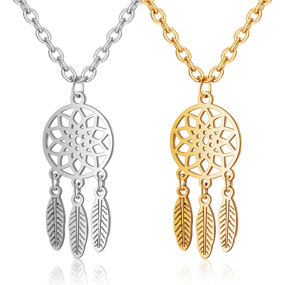 Grace Moments Stainless Steel Fashion Hollow Out Dream Catcher Pendant Necklaces For Women Jewelry Summer Gift