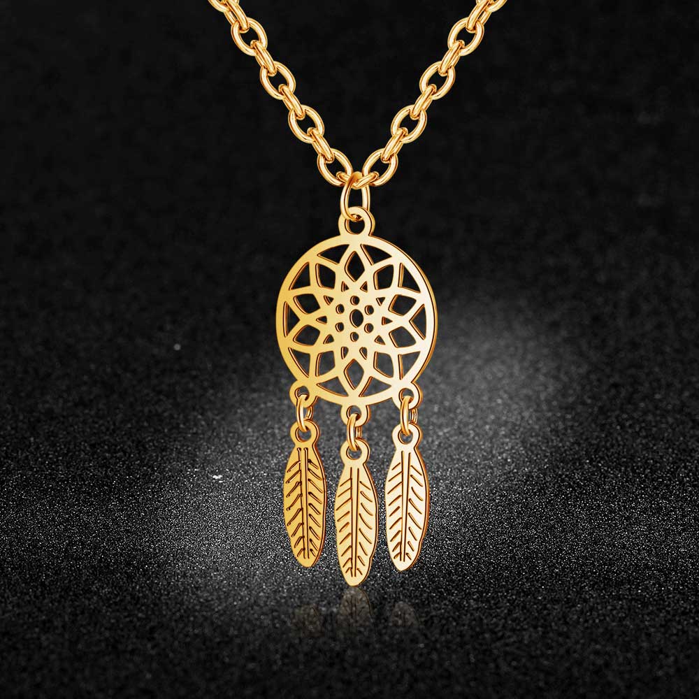 100% Stainless Steel Dream Catcher Necklace Vnistar Never Tarnish Indian Dream Catchers Women's Necklaces Feather Charm Pendants