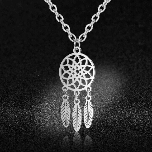 100% Stainless Steel Dream Catcher Necklace Vnistar Never Tarnish Indian Dream Catchers Women's Necklaces Feather Charm Pendants