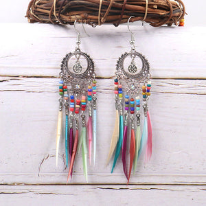 Dream Catcher Tribal Aztec Hippy Earring Imitation Feather Tassel Earrings Fashion Bohemian Women Jewelry