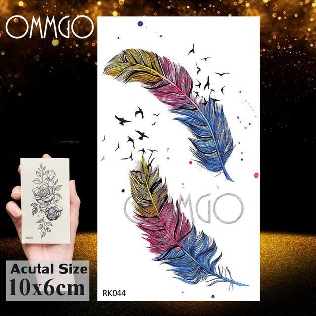 OMMGO Tribal Dream Catcher Feather Temporary Tattoos Sticker Colorful Henna Custom Tattoo Body Art Arm Waterproof Fake Tatoos