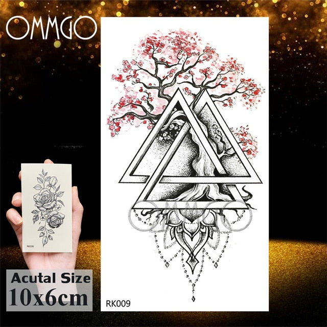 OMMGO Tribal Dream Catcher Feather Temporary Tattoos Sticker Colorful Henna Custom Tattoo Body Art Arm Waterproof Fake Tatoos