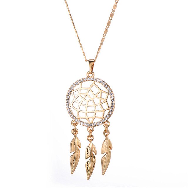 Big Dream Catcher Pendant Necklace Gold Silver Hollow Long Jewelry Crystal Necklace For Women Choker Gift Collier 2019 Wholesale
