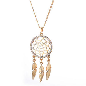 Big Dream Catcher Pendant Necklace Gold Silver Hollow Long Jewelry Crystal Necklace For Women Choker Gift Collier 2019 Wholesale