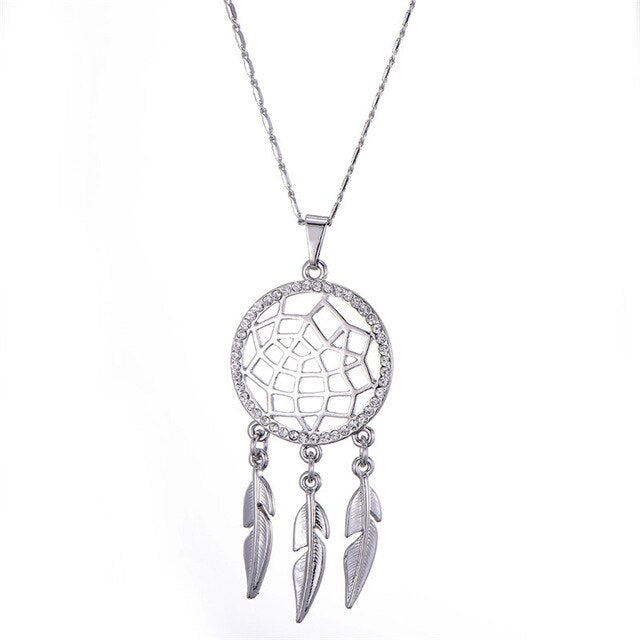 Big Dream Catcher Pendant Necklace Gold Silver Hollow Long Jewelry Crystal Necklace For Women Choker Gift Collier 2019 Wholesale