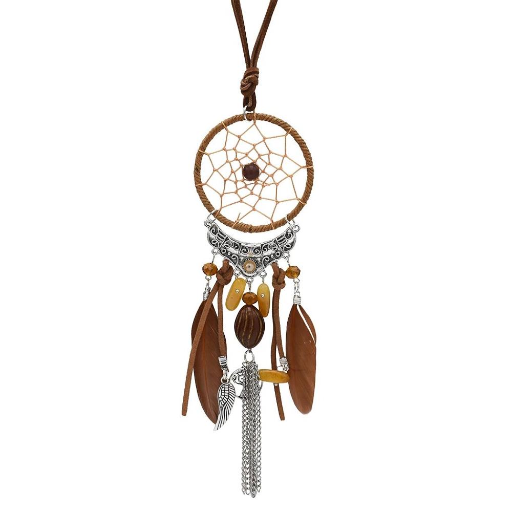 Bohemian Dream Catcher Necklace Bib Wings Charm Feather Leather Resin Bead Tassel Pendant Necklace Women Girls Indian Jewelry