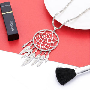 Shefly Long Necklace Big Leaf Feather Tassel Gold Pendant Hollow Jewelry Dream Catcher Necklace For Women Gift collier boheme