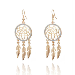 Women's Dream Catcher Drop Earrings Gold Silver Color Tassel Leaf Crystal Female Jewelry Big Long Earring Accessory Gift 2020