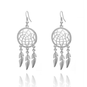 Women's Dream Catcher Drop Earrings Gold Silver Color Tassel Leaf Crystal Female Jewelry Big Long Earring Accessory Gift 2020