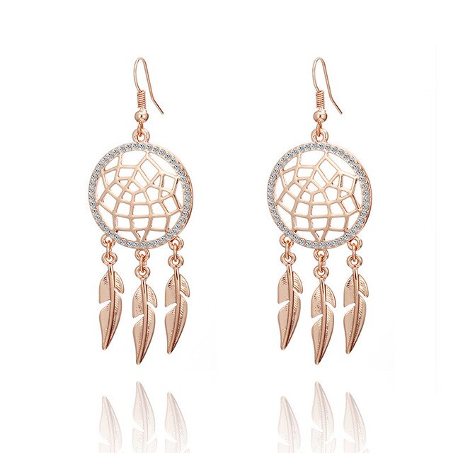 Women's Dream Catcher Drop Earrings Gold Silver Color Tassel Leaf Crystal Female Jewelry Big Long Earring Accessory Gift 2020