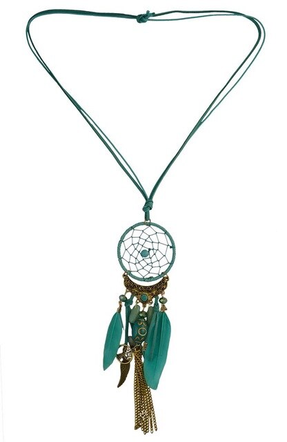 Bohemian Dream Catcher Necklace Bib Wings Charm Feather Leather Resin Bead Tassel Pendant Necklace Women Girls Indian Jewelry