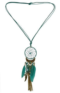 Bohemian Dream Catcher Necklace Bib Wings Charm Feather Leather Resin Bead Tassel Pendant Necklace Women Girls Indian Jewelry