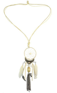Bohemian Dream Catcher Necklace Bib Wings Charm Feather Leather Resin Bead Tassel Pendant Necklace Women Girls Indian Jewelry