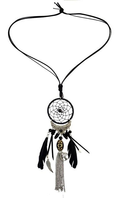 Bohemian Dream Catcher Necklace Bib Wings Charm Feather Leather Resin Bead Tassel Pendant Necklace Women Girls Indian Jewelry