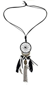 Bohemian Dream Catcher Necklace Bib Wings Charm Feather Leather Resin Bead Tassel Pendant Necklace Women Girls Indian Jewelry