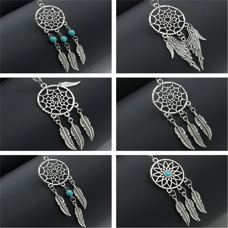Woozu New Dream Catcher Series Jewelry Necklace Feather Necklace Long Sweater Chain Statement Jewelry Choker Necklace For Women