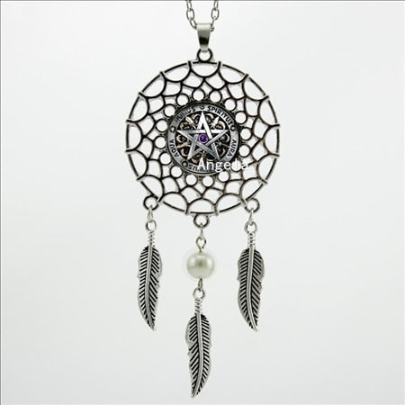 -00578 Trendy Style Wiccan Necklace Black Magick Pagan Pentagram Jewelry Novel Dream Catcher Necklace