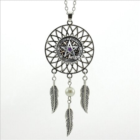 -00578 Trendy Style Wiccan Necklace Black Magick Pagan Pentagram Jewelry Novel Dream Catcher Necklace