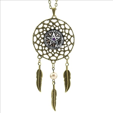 -00578 Trendy Style Wiccan Necklace Black Magick Pagan Pentagram Jewelry Novel Dream Catcher Necklace