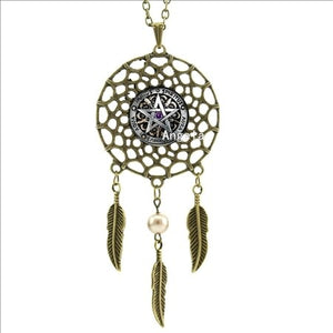 -00578 Trendy Style Wiccan Necklace Black Magick Pagan Pentagram Jewelry Novel Dream Catcher Necklace