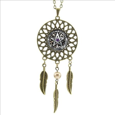 -00578 Trendy Style Wiccan Necklace Black Magick Pagan Pentagram Jewelry Novel Dream Catcher Necklace