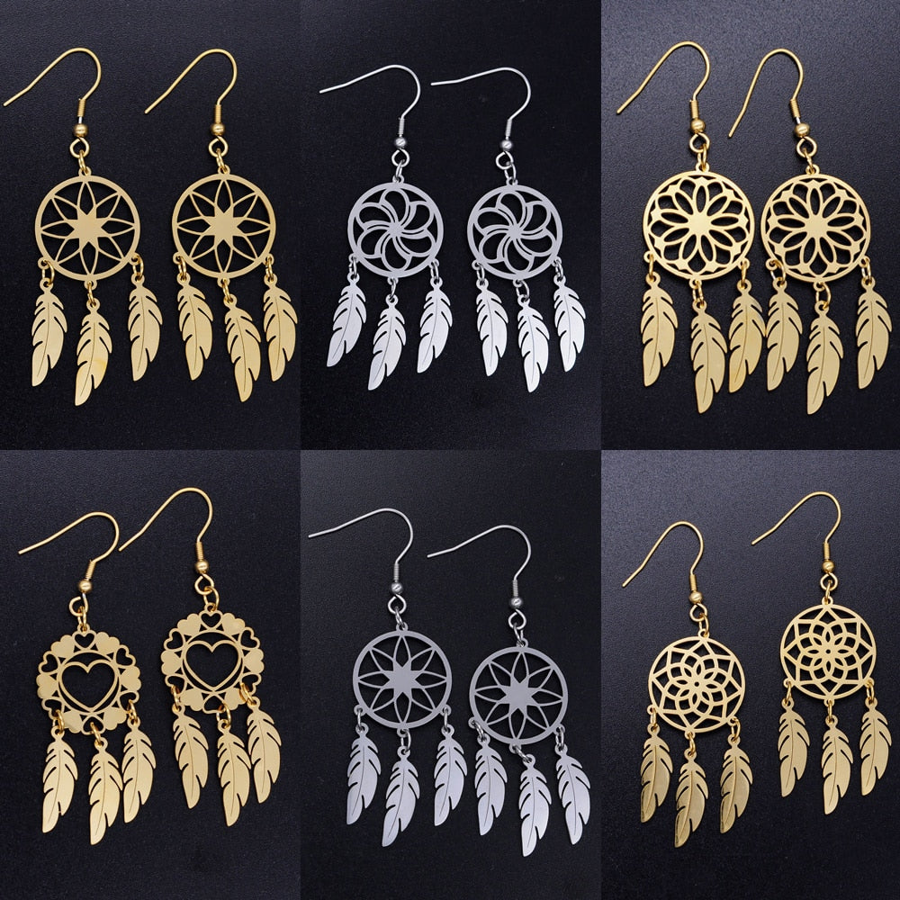 Vni and Mia 100% Stainless Steel Boho Lotus Dream Catcher Earring For Women Wholesale Fashion Bohemia Jewelry Dropshipping