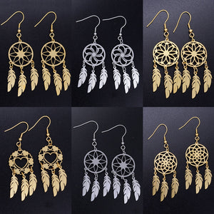 Vni and Mia 100% Stainless Steel Boho Lotus Dream Catcher Earring For Women Wholesale Fashion Bohemia Jewelry Dropshipping