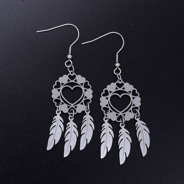 Vni and Mia 100% Stainless Steel Boho Lotus Dream Catcher Earring For Women Wholesale Fashion Bohemia Jewelry Dropshipping