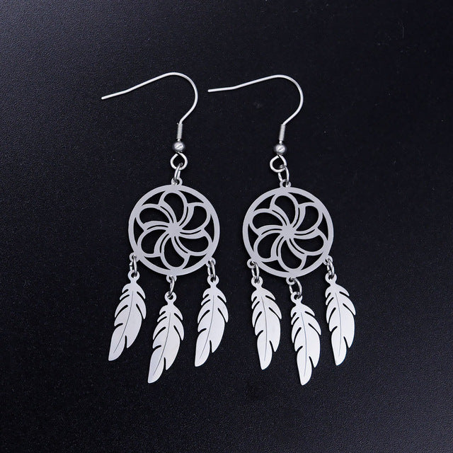 Vni and Mia 100% Stainless Steel Boho Lotus Dream Catcher Earring For Women Wholesale Fashion Bohemia Jewelry Dropshipping