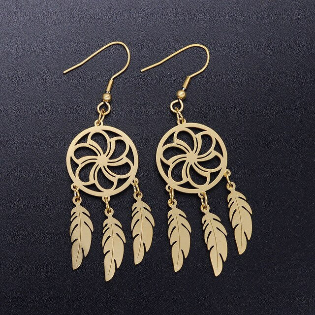 Vni and Mia 100% Stainless Steel Boho Lotus Dream Catcher Earring For Women Wholesale Fashion Bohemia Jewelry Dropshipping