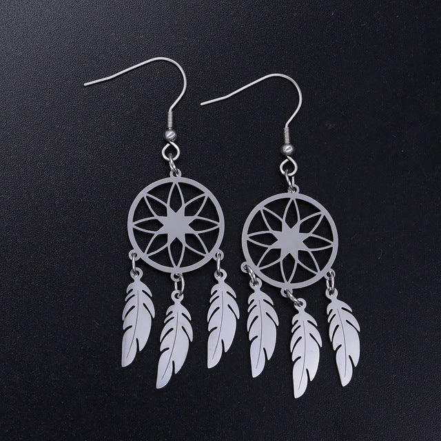 Vni and Mia 100% Stainless Steel Boho Lotus Dream Catcher Earring For Women Wholesale Fashion Bohemia Jewelry Dropshipping
