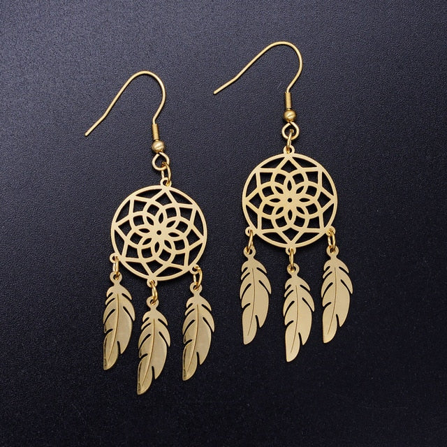 Vni and Mia 100% Stainless Steel Boho Lotus Dream Catcher Earring For Women Wholesale Fashion Bohemia Jewelry Dropshipping