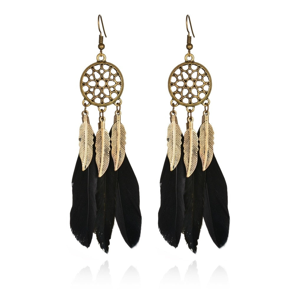 Stylish Bohemia Earrings Feather Long Design Dream Catcher Earrings for Women Jewelry Feather Ornaments Earring Oorbellen Bijoux