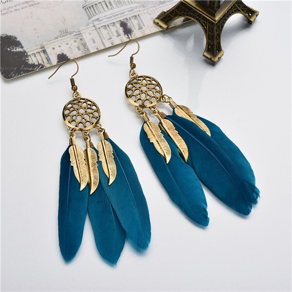 Stylish Bohemia Earrings Feather Long Design Dream Catcher Earrings for Women Jewelry Feather Ornaments Earring Oorbellen Bijoux