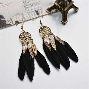 Stylish Bohemia Earrings Feather Long Design Dream Catcher Earrings for Women Jewelry Feather Ornaments Earring Oorbellen Bijoux