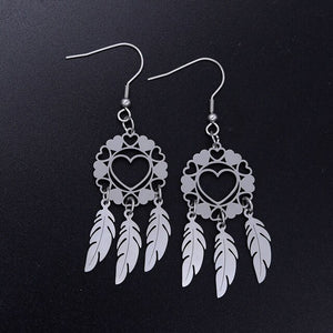 Bohemia Fashion Dream Catcher Drop Earring for Women Wholesale 100% Stainless Steel Boho Feather Lotus  Jewelry Dropshipping