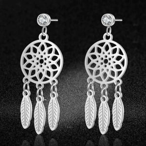 Bohemia Fashion Dream Catcher Drop Earring for Women Wholesale 100% Stainless Steel Boho Feather Lotus  Jewelry Dropshipping