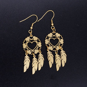 Bohemia Fashion Dream Catcher Drop Earring for Women Wholesale 100% Stainless Steel Boho Feather Lotus  Jewelry Dropshipping