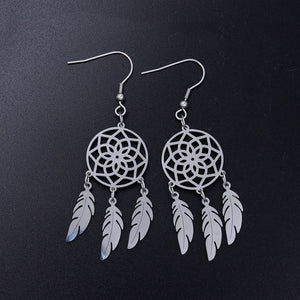Bohemia Fashion Dream Catcher Drop Earring for Women Wholesale 100% Stainless Steel Boho Feather Lotus  Jewelry Dropshipping