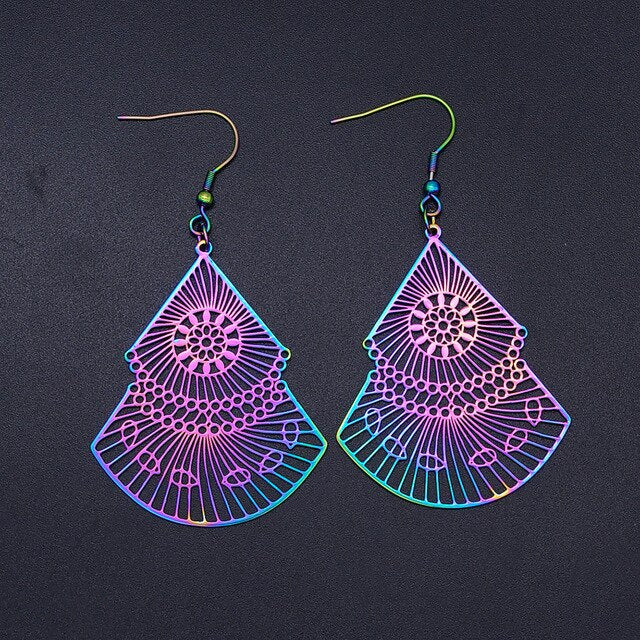 Bohemia Fashion Dream Catcher Drop Earring for Women Wholesale 100% Stainless Steel Boho Feather Lotus  Jewelry Dropshipping