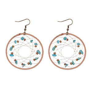 TopHanqi Bohemian Dream Catcher Earrings For Women Handmade Vintage Round Circle Bronze Drop Earring female Indian Jewelry 2018