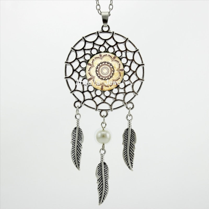 2017 Trendy Style Vintage Sunflower Necklace Flower Henna Tattoo Jewelry Indian Dream Catcher Necklace DC-00232