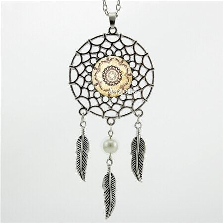2017 Trendy Style Vintage Sunflower Necklace Flower Henna Tattoo Jewelry Indian Dream Catcher Necklace DC-00232