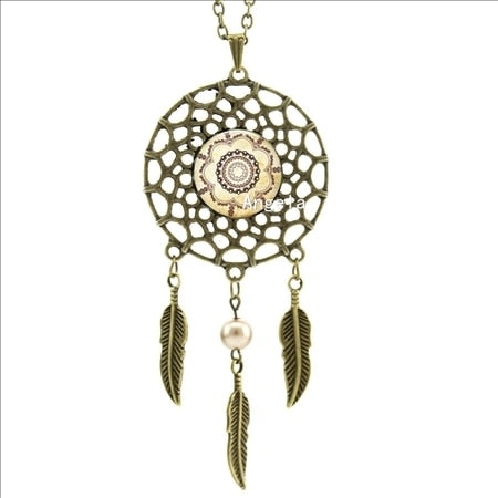 2017 Trendy Style Vintage Sunflower Necklace Flower Henna Tattoo Jewelry Indian Dream Catcher Necklace DC-00232