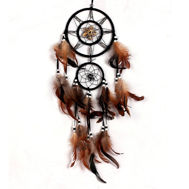Feather Crafts Dream Catcher Brown Wind Chimes Handmade Dreamcatcher Net for Wall Hanging Car Home Decoration