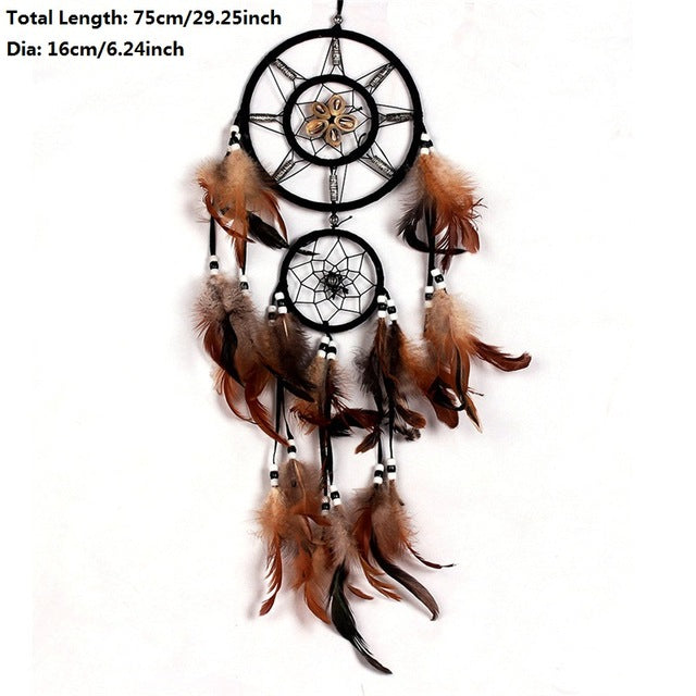 Feather Crafts Dream Catcher Brown Wind Chimes Handmade Dreamcatcher Net for Wall Hanging Car Home Decoration
