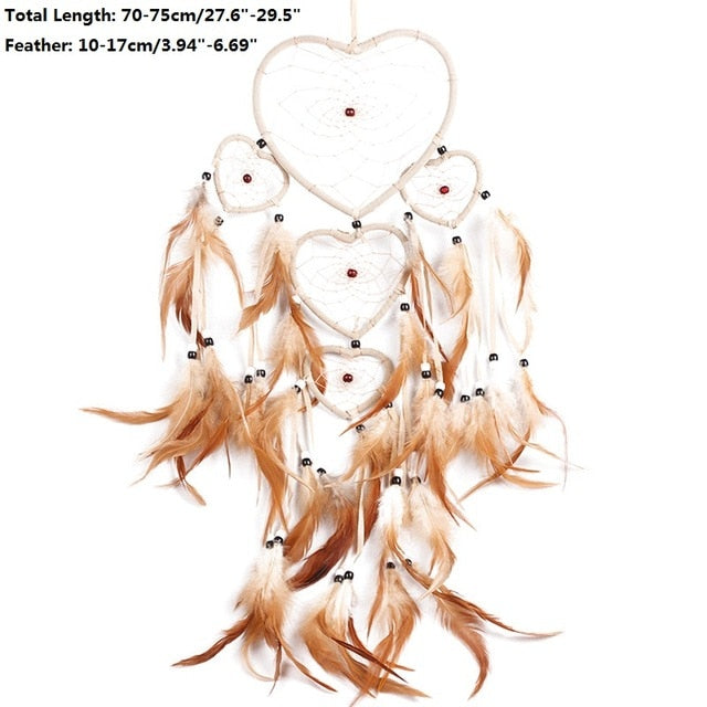 Feather Crafts Dream Catcher Brown Wind Chimes Handmade Dreamcatcher Net for Wall Hanging Car Home Decoration