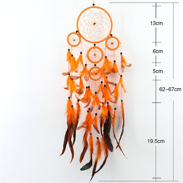 Feather Crafts Dream Catcher Brown Wind Chimes Handmade Dreamcatcher Net for Wall Hanging Car Home Decoration